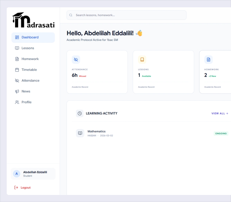 Madrasati school management platform dashboard overview